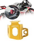 Premium CNC Aluminum Rear Brake Fluid Reservoir Guard Cap For RS660 Tuono 660 2020 2024 Moto Upgrade Oil Cap Protection Cap With Gold Finish And Easy Fit shown on motorcycle exterior view