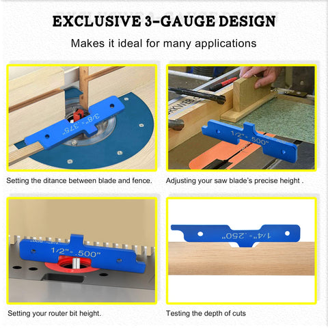Heavy-Duty Aluminum Router Table Setup Bars Set Of 7 Pieces For Dead-On Woodworking Precision Depth Control And Fence Alignment Compatible With Kreg Systems - gauges for depth and height adjustments.