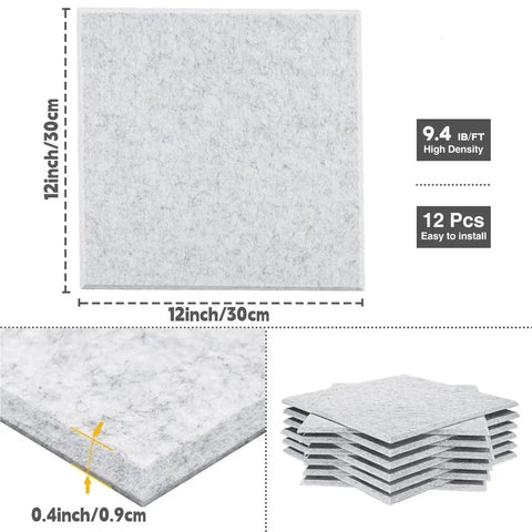 Self Adhesive Soundproofing Panels 12 Pack Square Acoustic Foam For Walls 12 inch tiles, high density, easy to install.