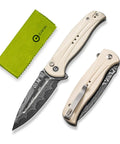 Indie Folding Pocket Knife With 3.48 Inch Damascus Blade Flipper Action Ultra Grippy CNC Milled Handle For A Secure Non Slip Grip Everyday Carry EDC For Men Who Demand Sharp Performance, open and closed