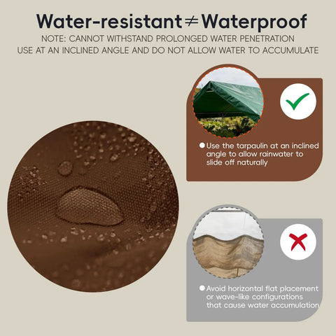 Close-up of water droplets on Rugged Heavy Duty Canvas Tarp 4x4 Ft With Rustproof Aluminum Grommets illustrating water resistance.