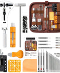 168 Piece Watch Repair Tool Kit with Spring Bar Tools and Handy Brown Storage Case for DIY watchband replacement.