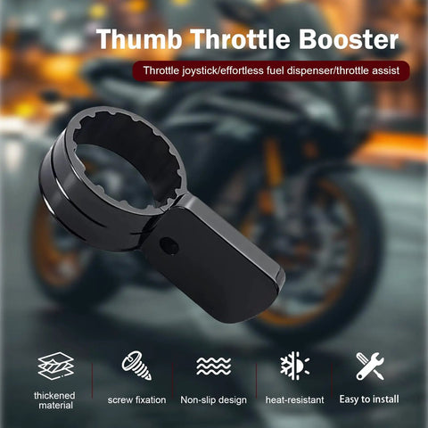 Rider Approved Setup For Guys Who Hate Wrist Strain These Universal Motorcycle Throttle Mounts close-up of black thumb throttle assist.