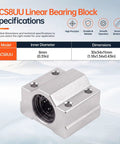 SCS8UU Linear Bearing Block showing dimensions 30x34x11mm and 8mm shaft fit for Beast Mode CNC Rig Builds.