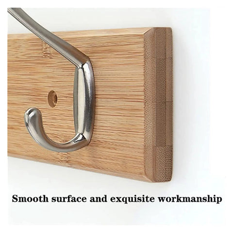 Close-up of Slick Wall Mount Coat Rack With Heavy Duty Hook Rails For Entryway And Mudroom, featuring wood and zinc alloy details.