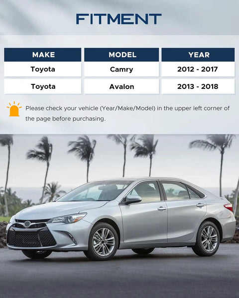 Camry Front Suspension Control Arm Kit For 2012 2017 Eight Piece Front Lower Control Arms And Ball Joints Assembly Direct Fit For Easy Install Quiet Ride And Reliable Handling fitment chart for Toyota Camry 2012-2017 and Avalon 2013-2018
