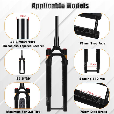 Gravel Front Fork With Air Suspension Built For Rough Gravel Trails, 40mm Travel, 700C Compatible, 1 1/8 Inch Tapered