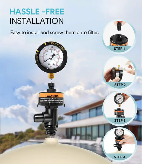 Sixcow 98209800 high-flow manual relief valve with pressure gauge for pool/spa filter