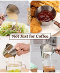 Espresso Shot Cup With Wood Handle, 6.8 Oz Stainless Steel Measuring Cup used for sauces and milk pouring with dual scale.