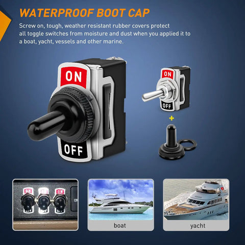 Heavy Duty Rocker Toggle Switch SPST 2 Pin On Off 15A 250V And 20A 125V with waterproof boot cap cover, ideal for automotive and marine use