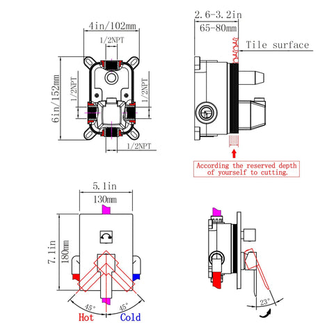 Two Way Shower Diverter Valve Kit With Brushed Nickel Finish Wall Mount Dual Function Shower Mixer installation diagram