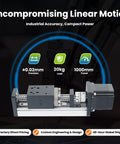 KHMOS HMS40 linear guide rail module with NEMA23 56mm motor, aluminum frame, angled side view and lead screw