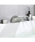 Roman Tub Faucet Brushed Nickel 2 Handle Widespread Bath Waterfall Deck Mount Tub Filler With Valve