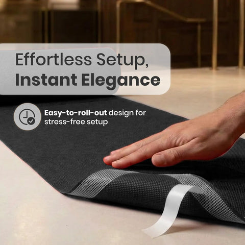 Hand unrolling Black Carpet Floor Runner 2.6x30 Feet With Pre Attached Double Sided Tape Non Slip Indoor Runner for events