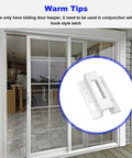 Sliding Door Keeper For Extruded Aluminum Latch Replacement Fits Pella Micron 1200 Series Viking Doors And Other Sliding Glass Doors 1 Pack Durable White Finish For Hook Style Latches shown with sliding door setup