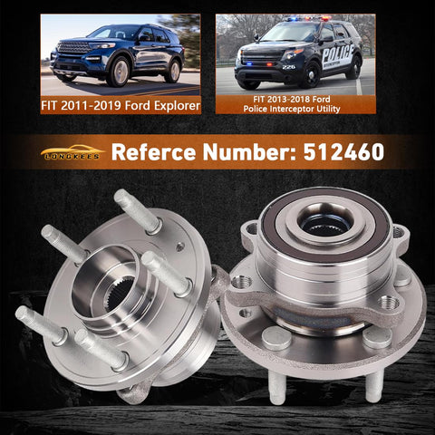 2 Pack Front Or Rear Wheel Hub And Bearing Assembly For 5-Lug Fit 2011-2019 Explorer And 2013-2018 Police Interceptor Utility Non-ABS 4-Bolt Flange Drop-In Replacement Kit
