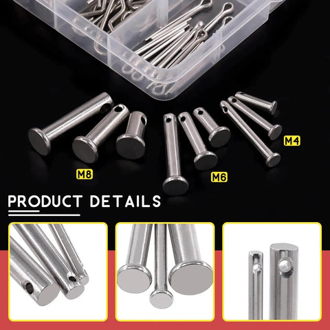 Stainless Steel Clevis Pin And Clips Kit 122 Piece Assortment With 9 Styles M4 M6 M8 Clevis Pins And M1.5 M2 M3 Cotter Pins R Clips Hair Pins