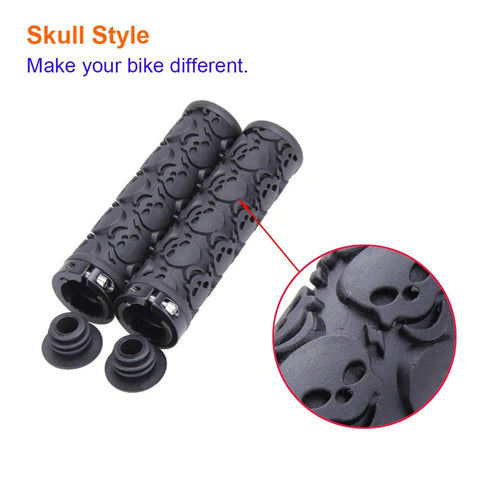 Skull Style Lock On Bicycle Handlebar Grips Set Soft Rubber Anti Slip For Mountain And BMX Bikes TPR Comfort Grips Black detail view