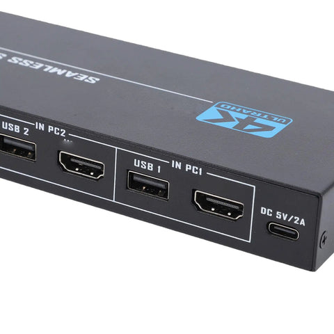 Boss Level 8K 60Hz KVM Switch For PC Laptop And Gaming Console Monitor showing USB and HDMI ports on a compact black body.