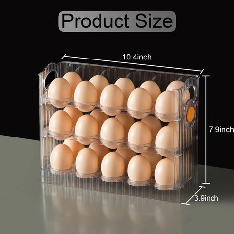30 Grid Egg Organizer For Refrigerator With 3 Layer Flip Top Design Clear Plastic Reusable Egg Holder on table