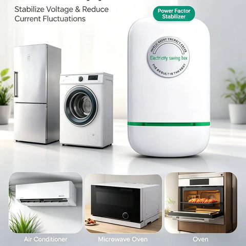 Power Pro Genius 2 Pack Household Voltage Stabilizer Box With Power Factor Optimization Tech near kitchen appliances.