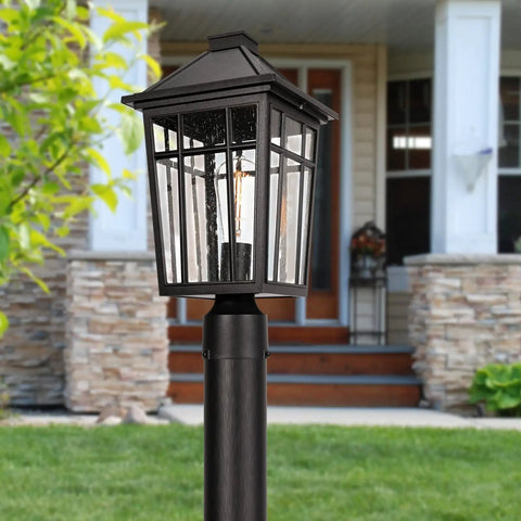 Outdoor Post Light Fixture For Garden And Patio, Tough As Nails Aluminum Lamp With Seeded Glass, Waterproof IP65 Post Light For Fence Deck And Pathway, Weatherproof 17 Inch Exterior Lamp Built To Last Through Any Weather