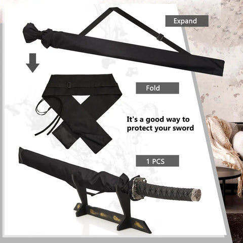 Long Sword Bag For Katana Carrying Case With Shoulder Strap Dope Ninja Sword Sheath for 50 inch katana shown folded and open