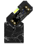 No Fuss Wireless Digital Angle Finder Tool With Dual Axis Alignment and Spot On Accuracy positioned on a black marble base.