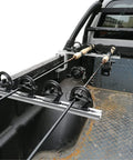 Aluminum Clamp On Rod Holder For Truck And Boat Holds Four Rods With Bungee Cord Security Universal C Clamp Marine Grade Fits Truck Beds Canoes Pontoon Boats mounted in truck bed