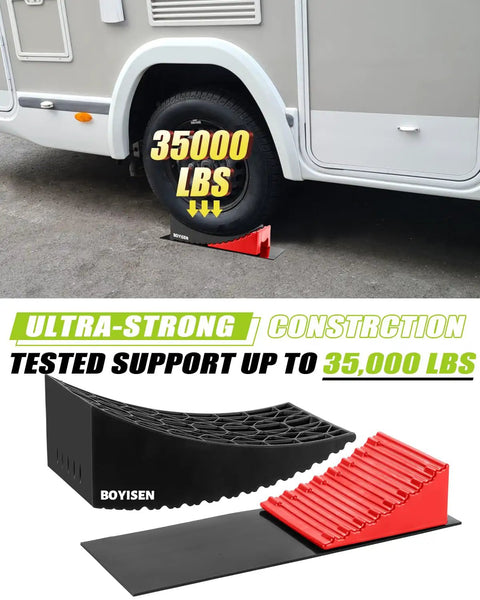 RV Leveling Blocks 2 Pack With Ramp Kit For Camper And Travel Trailer, Heavy Duty RV Levelers Up To 35,000 Lbs, Dual Axle Support