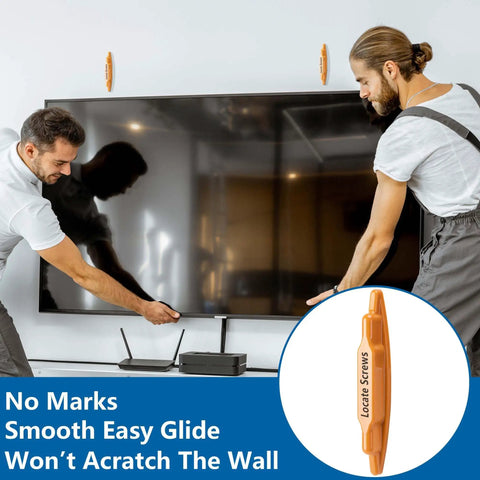 Men installing TV using 2 Pack Magnetic Stud Finders, Heavy Hitter Nail Head Locator for Drywall, Easy Wall Mounting Tool