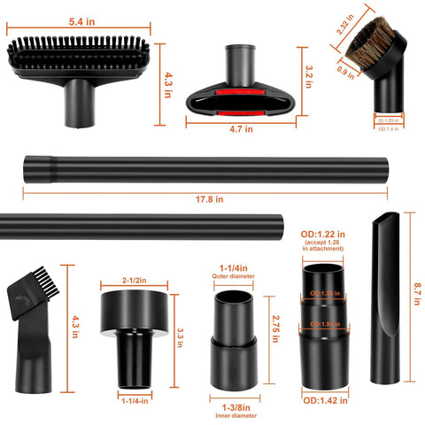 All Purpose Universal 14 Piece Vacuum Attachment Kit For Wet And Dry Vacuums with extension wands and hose adapters