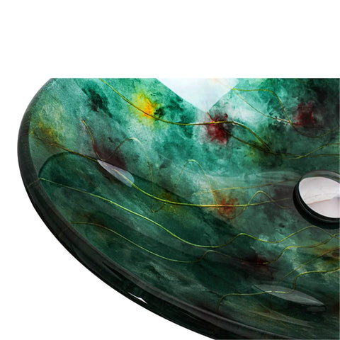 Top Drawer Green Oval Tempered Glass Vessel Sink For Stylish Bathroom Vanity Refresh Above Counter Wash Basin, detailed view.