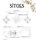 Technical drawing of Two Handle Wall Mount Bathroom Sink Faucet With Rough In Valve Included Brushed Nickel Finish Solid Brass