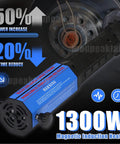 Kick Loose Stalled Bolts And Nuts With This 1300W Induction Heater Tool with visible power increase and timer reduction details.