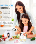 Easyspeed Wireless Garlic Chopper Mini Electric Food Processor With 304 Stainless Steel Blades For Onions Ginger And Baby Food Portable Usb Rechargeable Handheld Meat Grinder Smart Kitchen Gadget White being used by a mother and daughter.