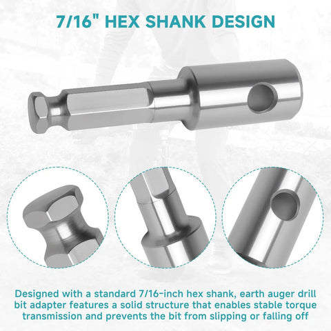 Earth Auger Bit Adapter With 7 16th Inch Hex Shank Compatible With Makita DDG460 Cordless Earth Augers detailed steel design
