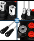 Close-up views of 2 Spool Hydraulic Flow Control Valve 21 GPM Directional Valve With Adjustable Joystick for heavy-duty use.
