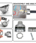 Disassembled view of Duplex 3/8 In Wire Box Connector Set for Flex AC MC NM Cables, showing zinc die-cast components and screw clamp.