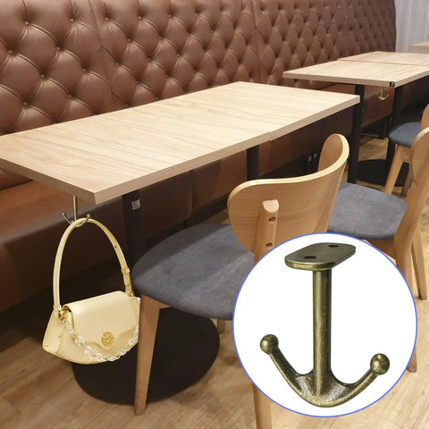 Two Prong Ceiling Hooks Set In Bronze Finish, Heavy Duty Zinc Alloy Construction holding purse under table, Pack Of 8