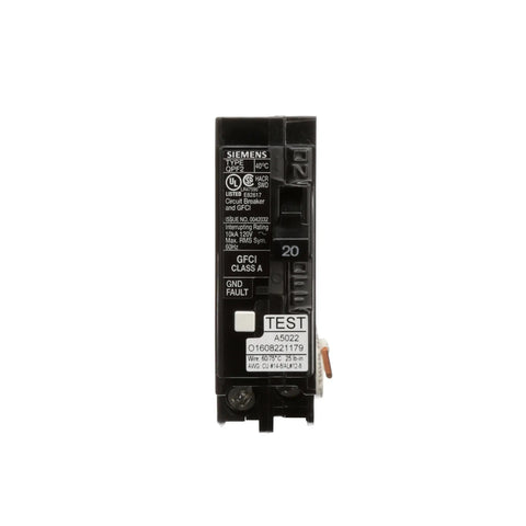 Top Shelf 20 Amp GFCI Circuit Breaker With Built In Self Test And Quick Plug In Mount for home projects and pools, black housing.