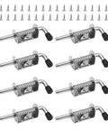 Heavy Duty Stainless Steel Spring Loaded Latch Pin, 5 Inch Barrel Bolt For Cabinets And Trailers, Easy Install Security Kit With Screws, set of eight with screws.