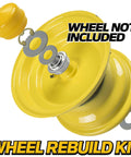 HD Switch Wheel Bushing To Bearing Conversion Kit parts laid out with yellow cover, washers, and bearing shown