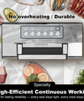 Front view of LIWUNON stainless steel kitchen vacuum sealer with control panel, built-in cutter, and handle.