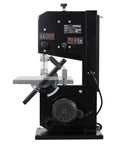 Badass Heavy Duty Steel Benchtop Band Saw With 2.2 Amp Motor, side view showing adjustable tilt head and base.