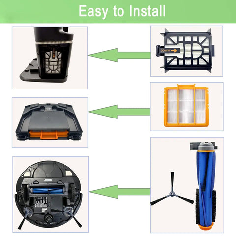 Replacement Parts Kit For AI Vacuum Models AV2501S AV2511AE AV2610WA RV2502AE RV2400WD showing main brush and filters