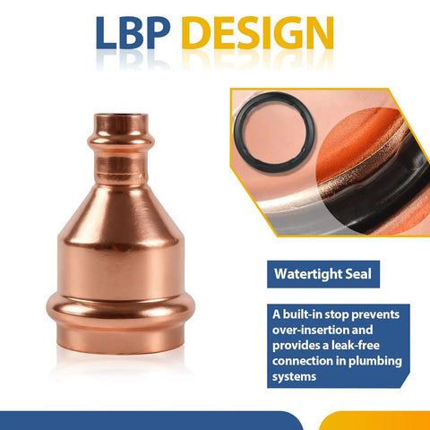 Heavy Duty Copper Press Coupling No Stop 50 Pack 4X3 Through Flow Pipe Connector for leak-free plumbing repairs.