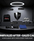 Ford F250 Custom Fit Truck Cover accessories including storage bag, windproof belt, blue towel, and metal rings with lifetime warranty shield.