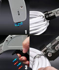 Stainless Steel Cable Tie Gun With Automatic Cutter and Adjustable Tension showing tie fastening on coiled cable
