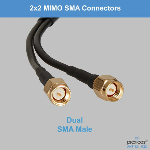 Straight Plug N Go 4G And 5G MIMO Wireless Antenna With Low Profile Panel Mount Setup Heavily Reinforced For Tough Outdoor Use And Flawless Signal Coverage Over Snappy 10 Foot Coax Connections with dual SMA male connectors.